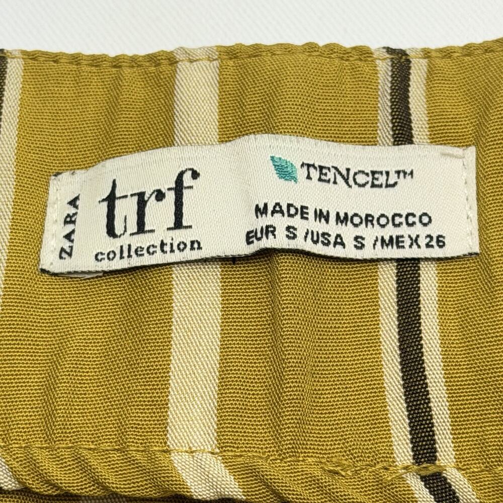 Zara TRF Striped Wide Leg Pants Mustard Yellow Stripe Button Front Women’s Small - Picture 5 of 13